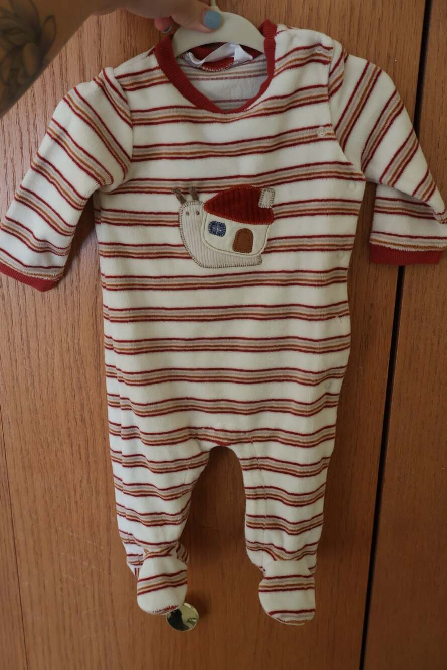 Mayoral Snail Velour Striped Footie Pajamas